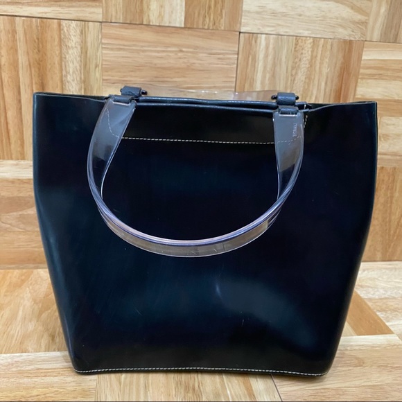 LAMARTHE Black Leather Clear Acrylic Handle HandBag Shoulder Bag - Picture 2 of 14